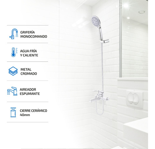 Imagen 2 de 8 de Flor Ducha Monocomando Duchador De Mano Griferia Baño