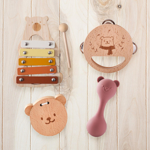 5 Piezas Juguetes De Madera Para Conjunto De Maracas Rosas