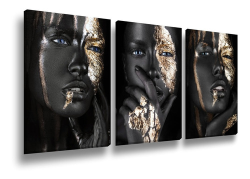 Quadro Tela Canvas Decorativo Mulher Negra Dourada 90x180 Cor Impressão em Alta Resolução Cor da armação Tecido Canvas Bordas Infinitas