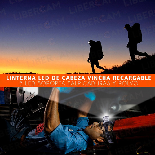 Imagen 9 de 10 de Linterna Minero Led Cabeza Vincha 5 Leds Bateria