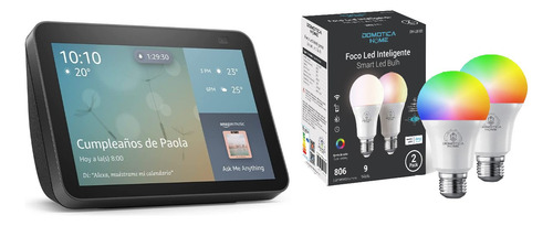Kit Alexa Echo Show 8 Negro + Focos Led Inteligentes 2 Pack
