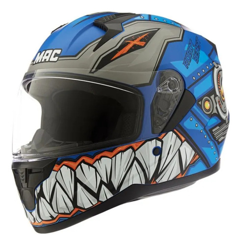 Casco Integral Mac Bass Monster Negro/azul Ff067