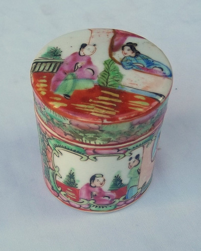 Caja De Te Chino Tea Caddy En Porcelana Oriental Antigua.
