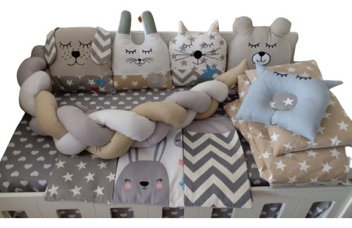 Chichonera Animalitos Set Acolchado Trenza Cuna Funcional Animalitos