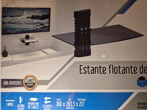 Estante Flotante De Pared Aluminio Vidrio Dvd/deco/play Negro