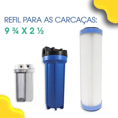 Kit 6 Refil Filtro Plissado Lavável 9 3/4'' X 2 1/2 50 Micra Cor Branco