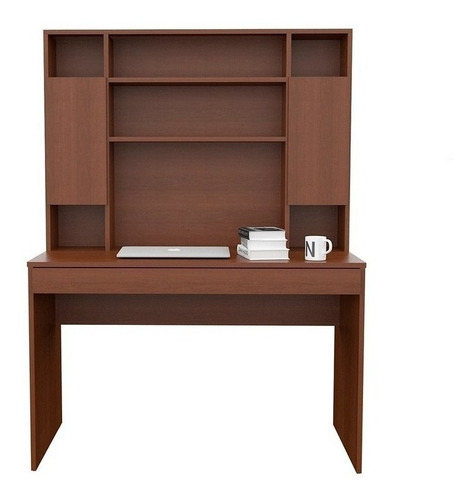 Escritorio Mosconi 720 con alzada 1 cajón melamina de 121m x 168cm x 60cm tabaco