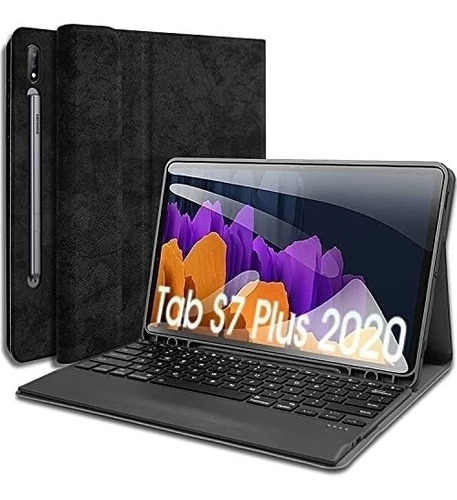 Funda+teclado Wineecy Galaxy Tab S7 Plus 12.4  2020 Negro