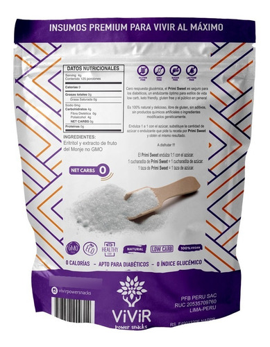 Imagen 2 de 2 de Endulzante Fruto Del Monje Primi Sweet 500g