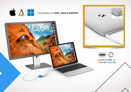 Imagen 5 de 10 de Cable Usb C 3.1 A Vga Adaptador Para Macbook Pc Celular