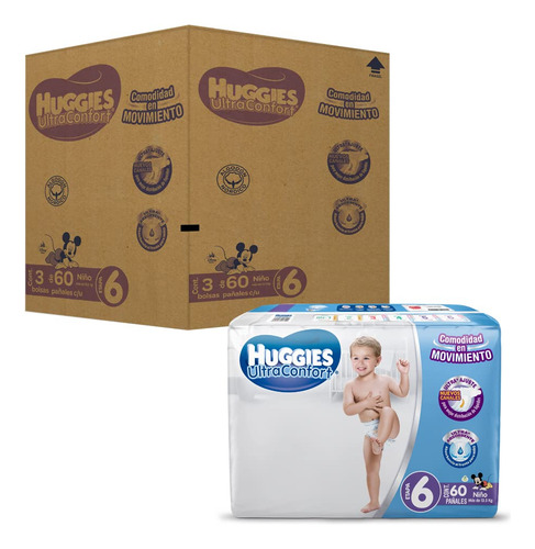Huggies Ultraconfort Pañal Desechable Para Bebé, Etapa 6, Niño, Caja Con 180 Piezas