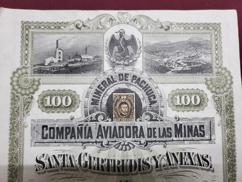 1891 Documento Antiguo Acción Pachuca Firma Gabriel Mancera