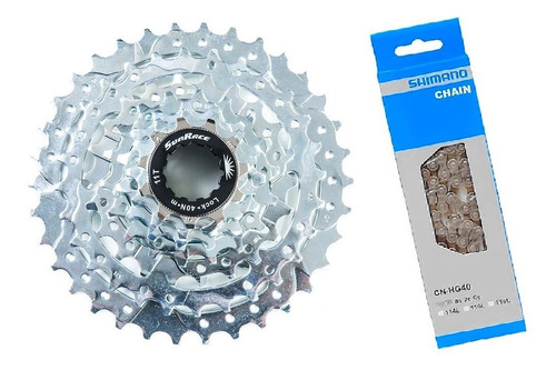 Cassete Sunrace M40 7v 11-34 + Corrente Shimano Hg40 