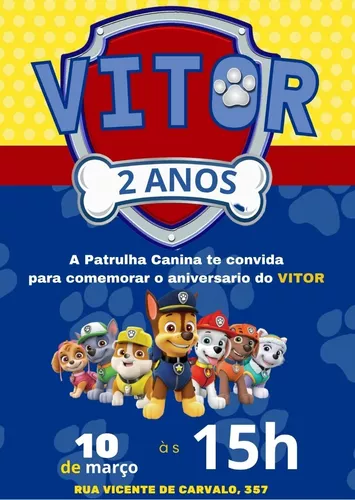 Convite De Aniversario Patrulha Canina Online Virtual Festa