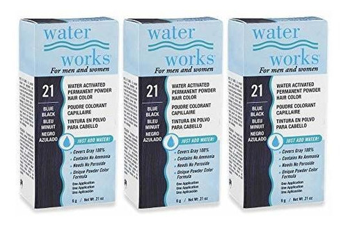 Water Works Powder Hair Color, Permanent, 3 Packs (blue Blac