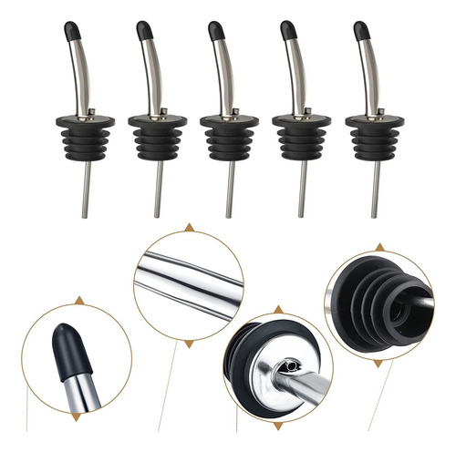 Kit 5 Bico Dosador Biqueira Inox Garrafa Bebidas Bartender