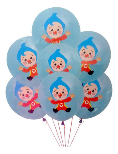 Set De 25 Globos Latex Payaso Plim Plim Azules Cumpleaños