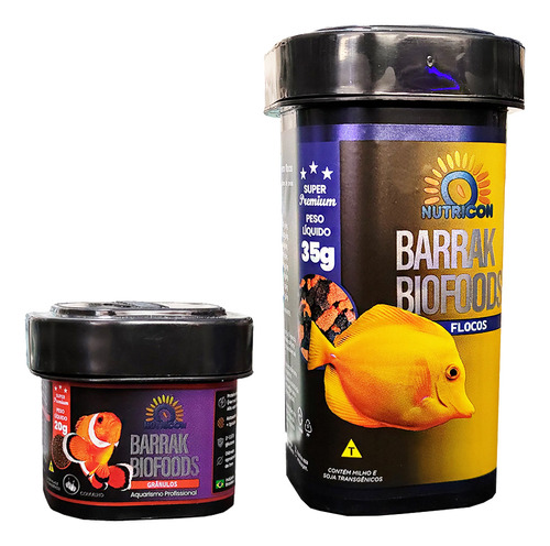 Kit Barrak Biofoods Grânulos 20g + Flocos 35g - Ração Marinh