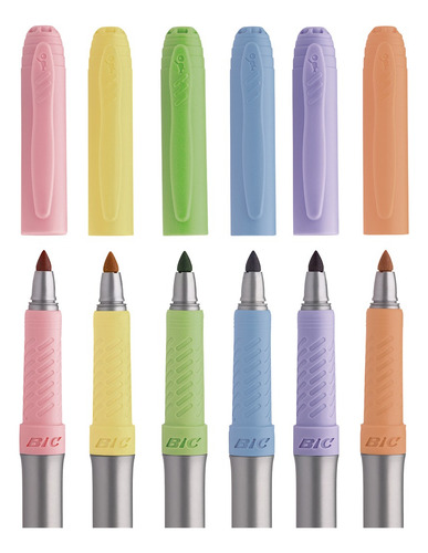 Marcadores Bic Pasteles Permanentes Grip Marking X6 Colores