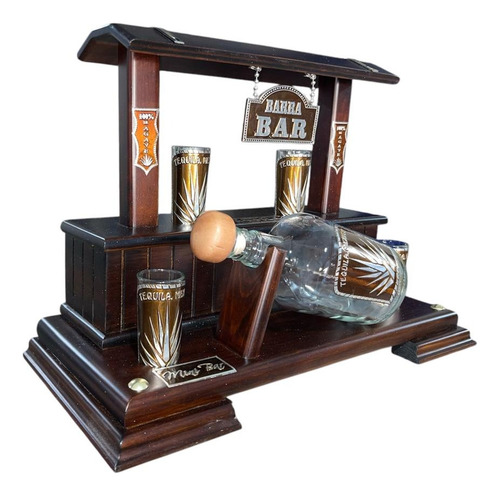 Artesania Barra Barcon Botella De Vidrio 700ml Con 4 Tequil