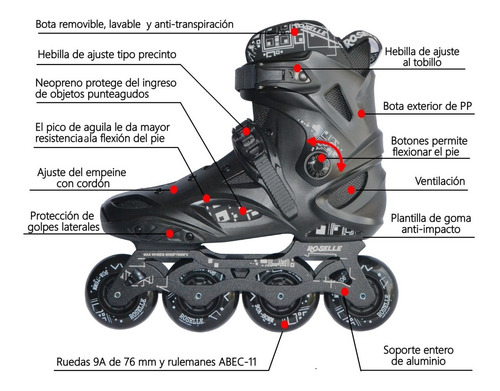 Imagen 2 de 7 de Patines Rollers Profesional Aluminio Ruedas 90a
