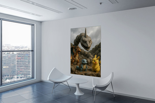 Cuadro Moderno Mural Pokémon Con Charizard, Pikachu Y Onix Full Hd