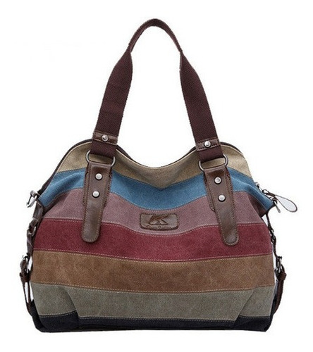 Bolso De Hombro Vintage Casual De Lona A Rayas De Gran Capac