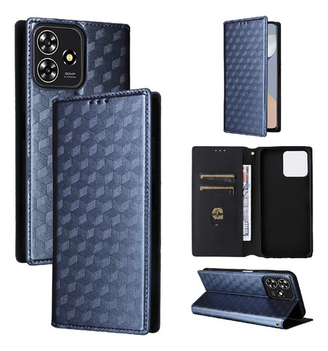 Funda Para Zte Axon 50 Lite Pu Cuero Cierre Magnético 3d