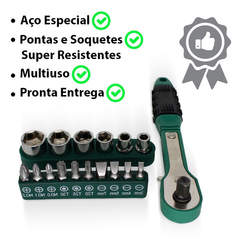 Imagem 5 de 6 de Kit De Chaves Catraca Soquete Bits Fenda Philips 17 Peças