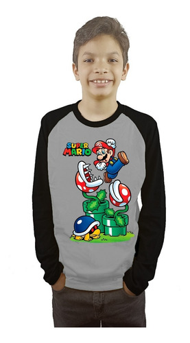 Polera Mario Bros Niños Manga Larga Estampada Dtf Cod 001