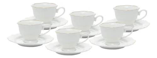 comprar Cj 6 Xicaras Cafe Porcelana Maldivas Fio De Ouro 80ml Wolff