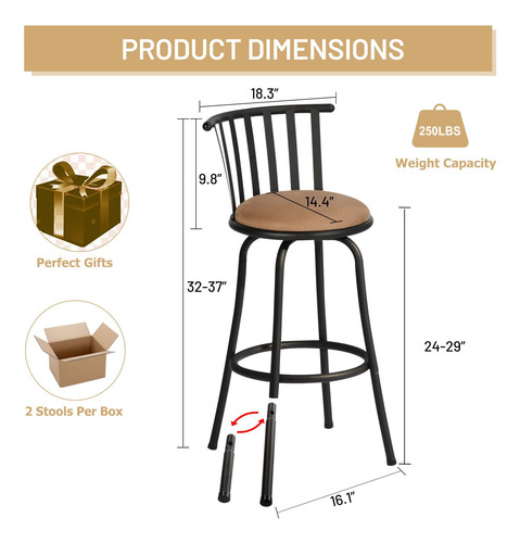 Furniturer Taburete De Cocina De Altura Sin Brazos Con