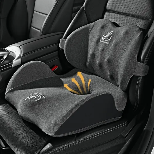 Cojín De Asiento De Coche Y Almohada De Soporte Lumbar Gris