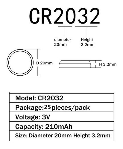 Pila Boton De Litio Cr2032 3v Pack X 25 Unidades