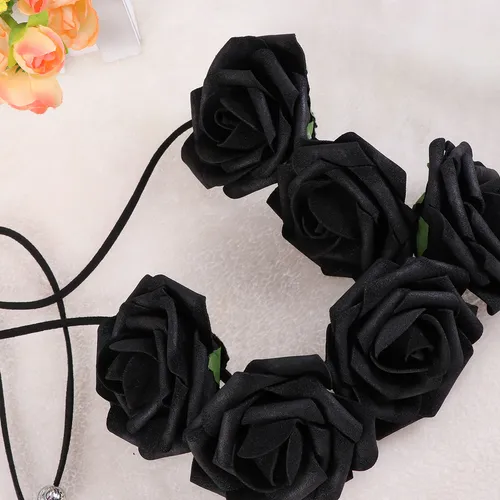 Diadema Floral Con Flores De Novia Con Rosas Negras