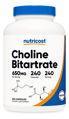 Suplemento Nutricost Bitartrato De Colina 650 Mg 240 Cápsula