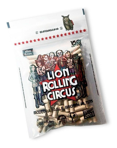 Filtros Tabaco Lion Rolling Circus Slim Brown Biodegradables Sabor Sin Sabor