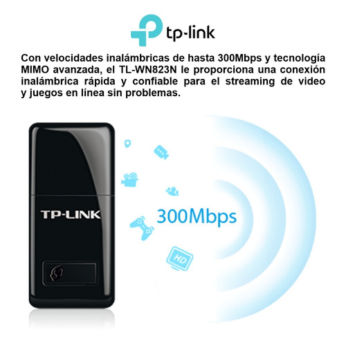Mini Adaptador Usb Inalámbrico N 300mbps Tp-link Tl-wn823n