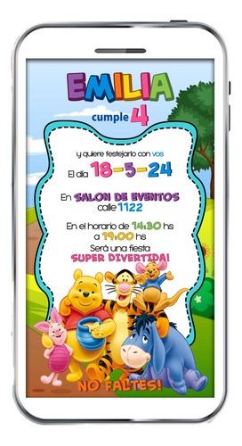 Invitación Digital Winnie The Pooh Cumple Infantil, 1 Año