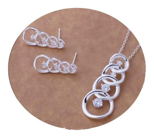 Imagen 1 de 2 de Collar Aretes Para Mujer Dama Plata Ley .925 Con Zirconia