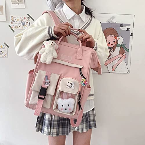 Mochila Escolar Kawaii Con Accesorios Estilo Monedero Rosa