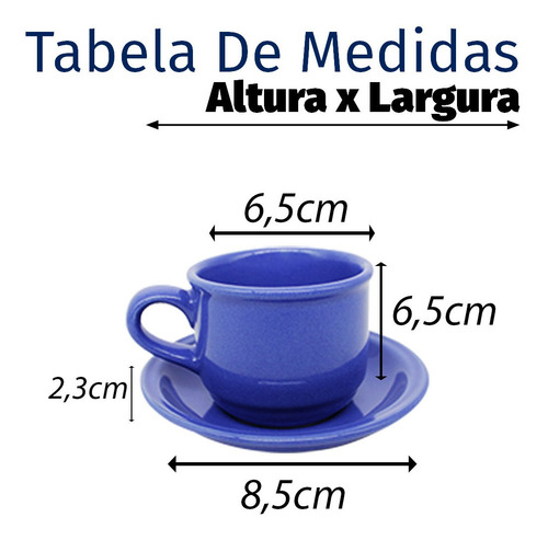Imagem 3 de 7 de Jogo De Xícaras De Cafe Chá 12pçs Azul Com Pires Ceramica