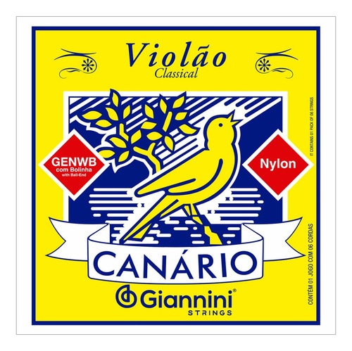 Jogo De Corda Violão Giannini Canário - Náilon C/ Bolinha