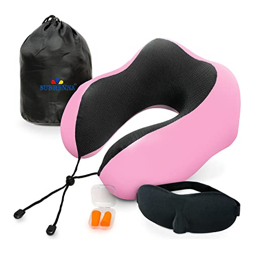 Pink 100% Memory Foam Travel Pillow, Airplane Pillow Wi...