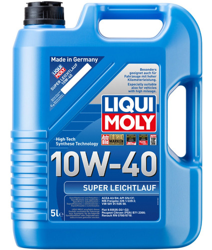 Aceite Sintético 10w40 Super Leichtlauf 5 Litros Liqui Moly