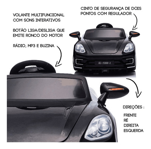 Carrinho Infantil Carro Motorizado Porsche 12v Led Som Mp3