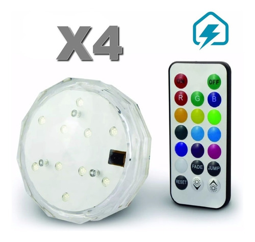 4 Luz Led Pileta / Jacuzzi Sumergible Rgb Con 4 Ctrl Remoto