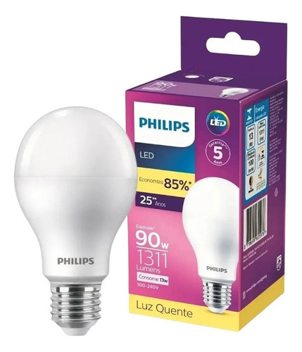 Kit de 4 bombillas LED Philips Bivolt de 13 W, 1311 lm, color blanco cálido, 110 V/220 V (bivolt)