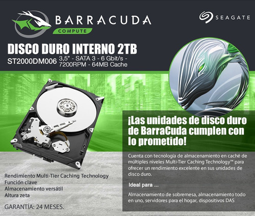 Imagen 2 de 4 de Disco Rigido Seagate Barracuda 2tb 64mb 7200rpm