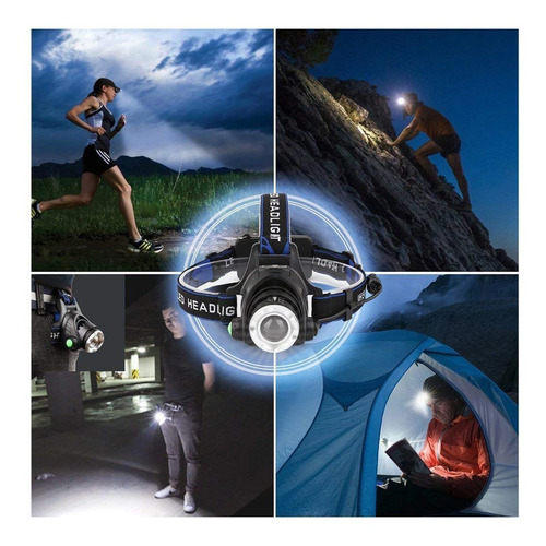 Imagen 7 de 10 de Linterna 1 Led Zoom Vincha Minero Cabeza Recargable Militar